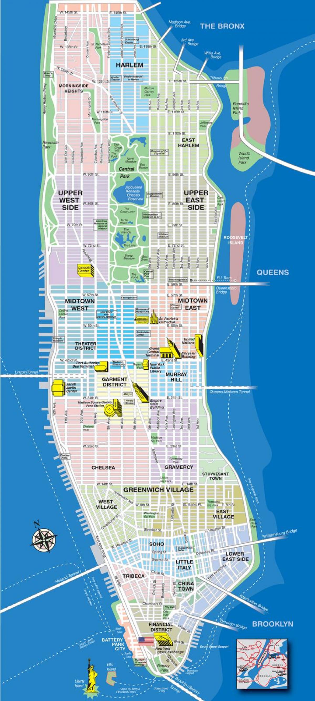 kaart ülemine Manhattan linnaosade
