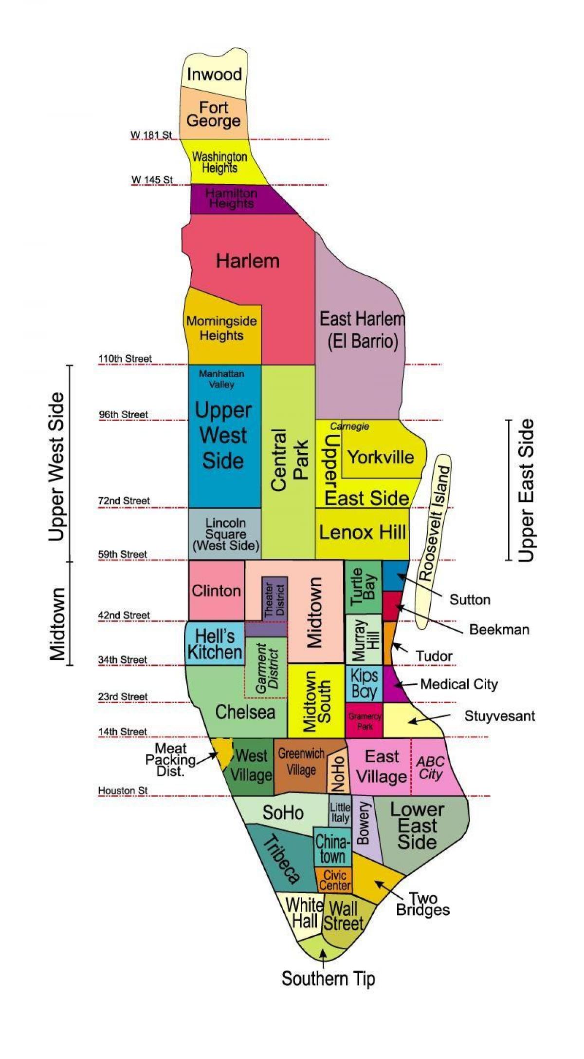 prinditav kaart Manhattan linnaosade