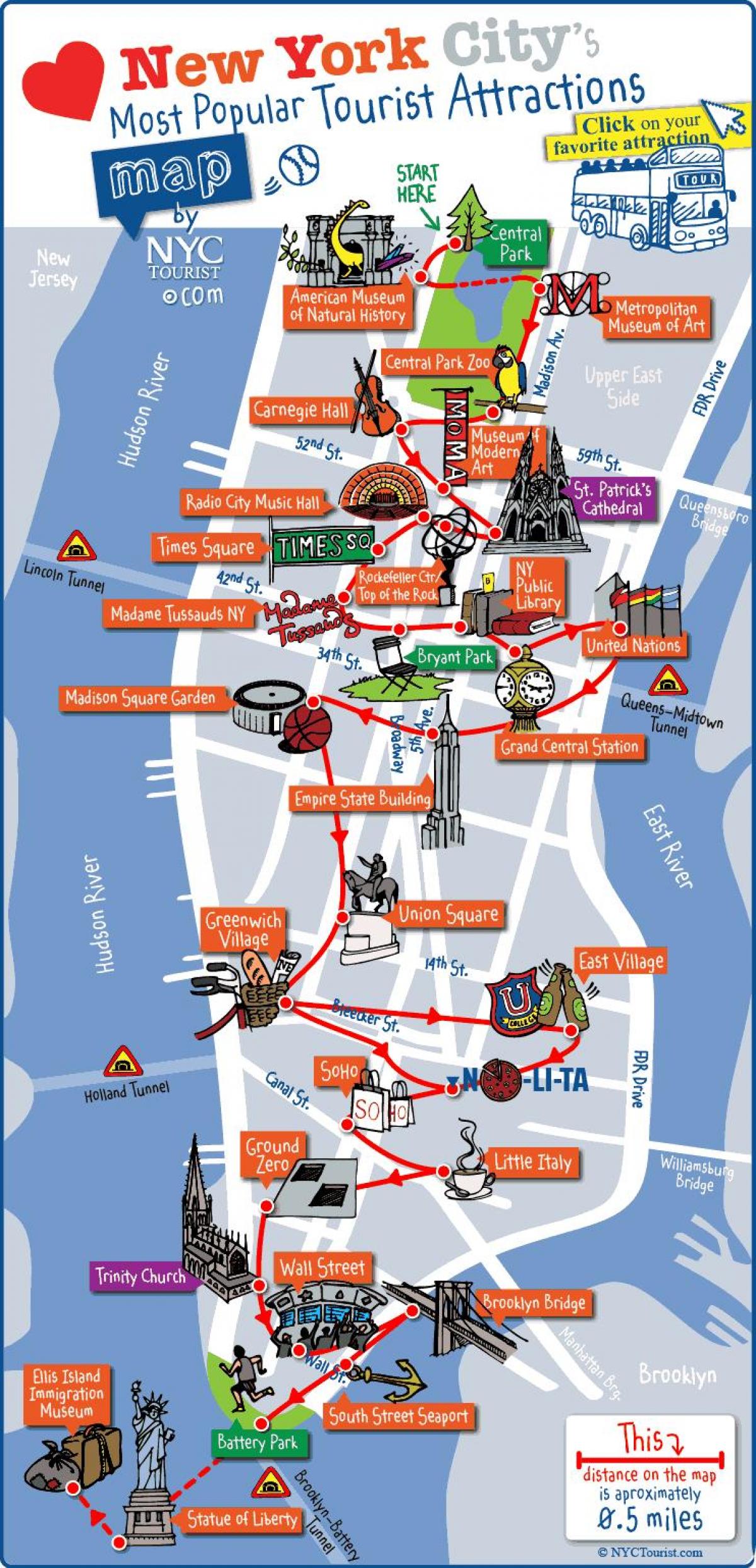 kaart Manhattan New York vaatamisväärsused