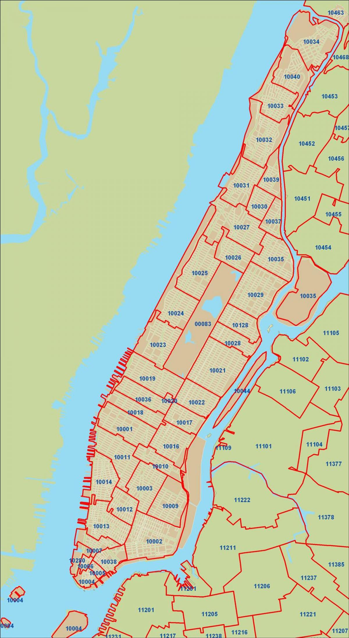 NYC postiindeks kaart Manhattan