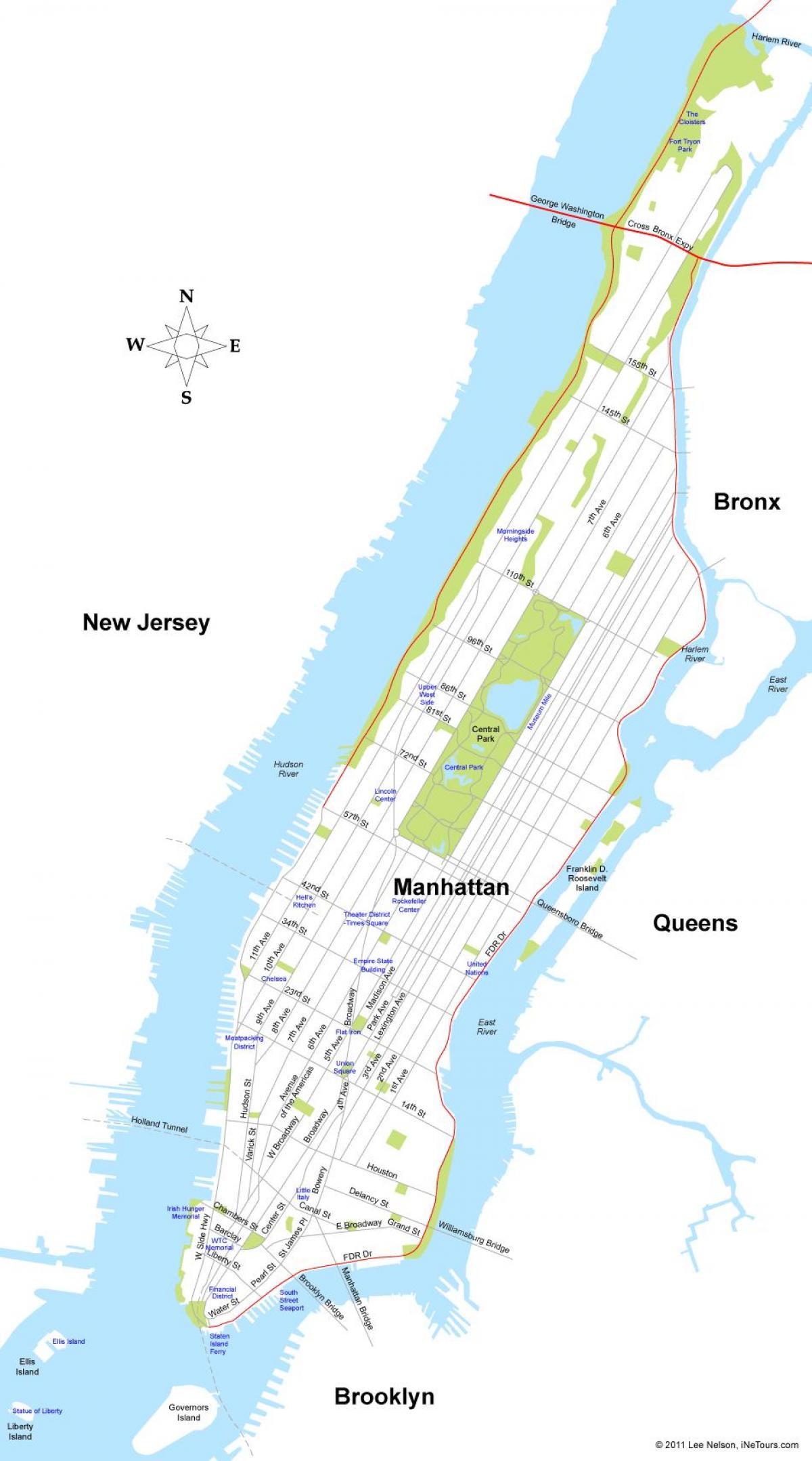 kaart Manhattani saare New York