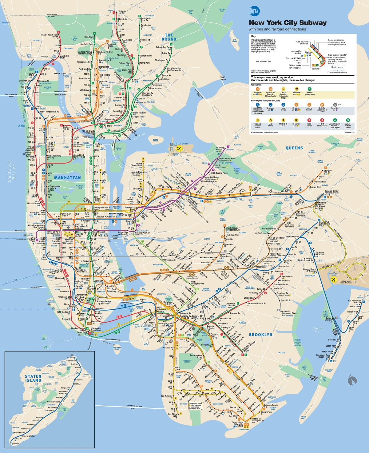 Manhattan tänava kaardil metroo peatub
