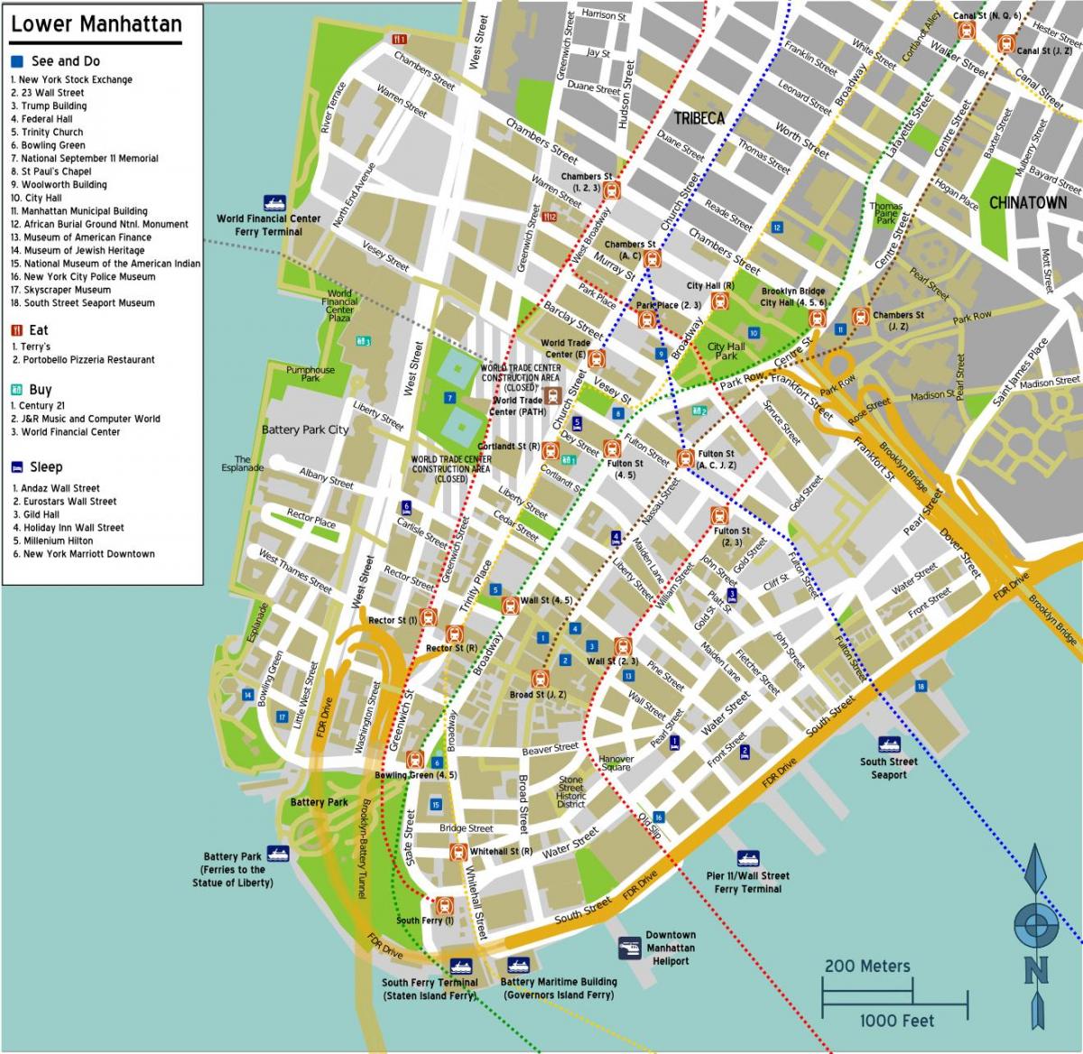 map of lower Manhattan tänava nimed